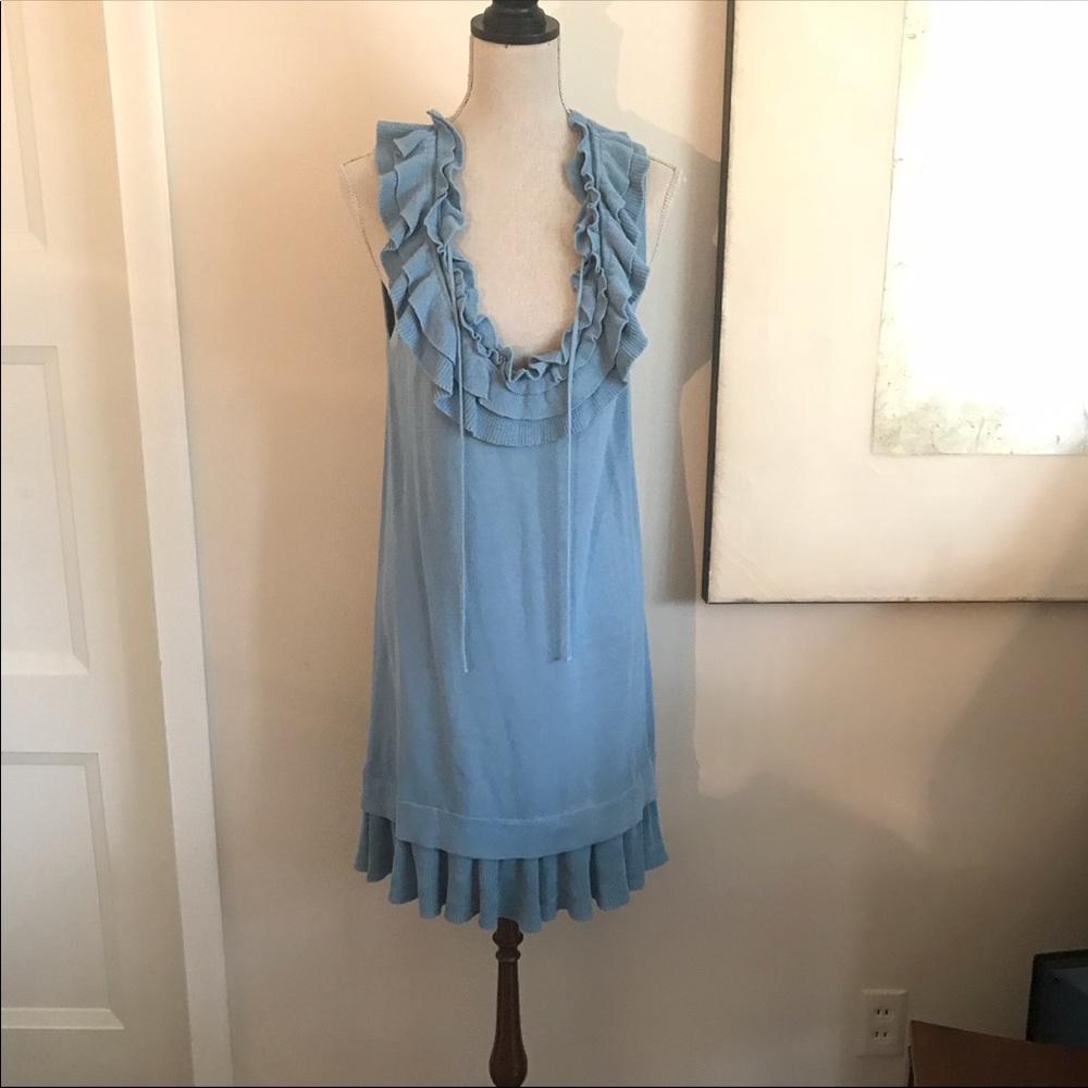 Nanette Leopre blue wool & cotton ruffle dress L